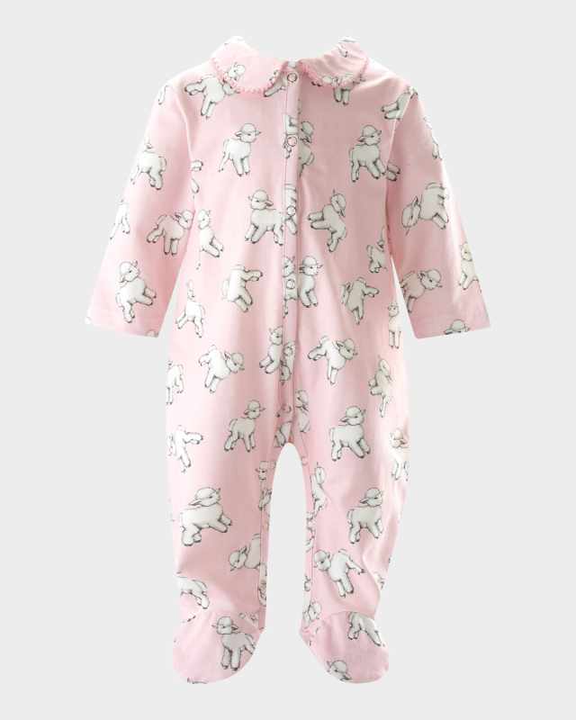 Girl's Lamb Printed Footie, Size Newborn-